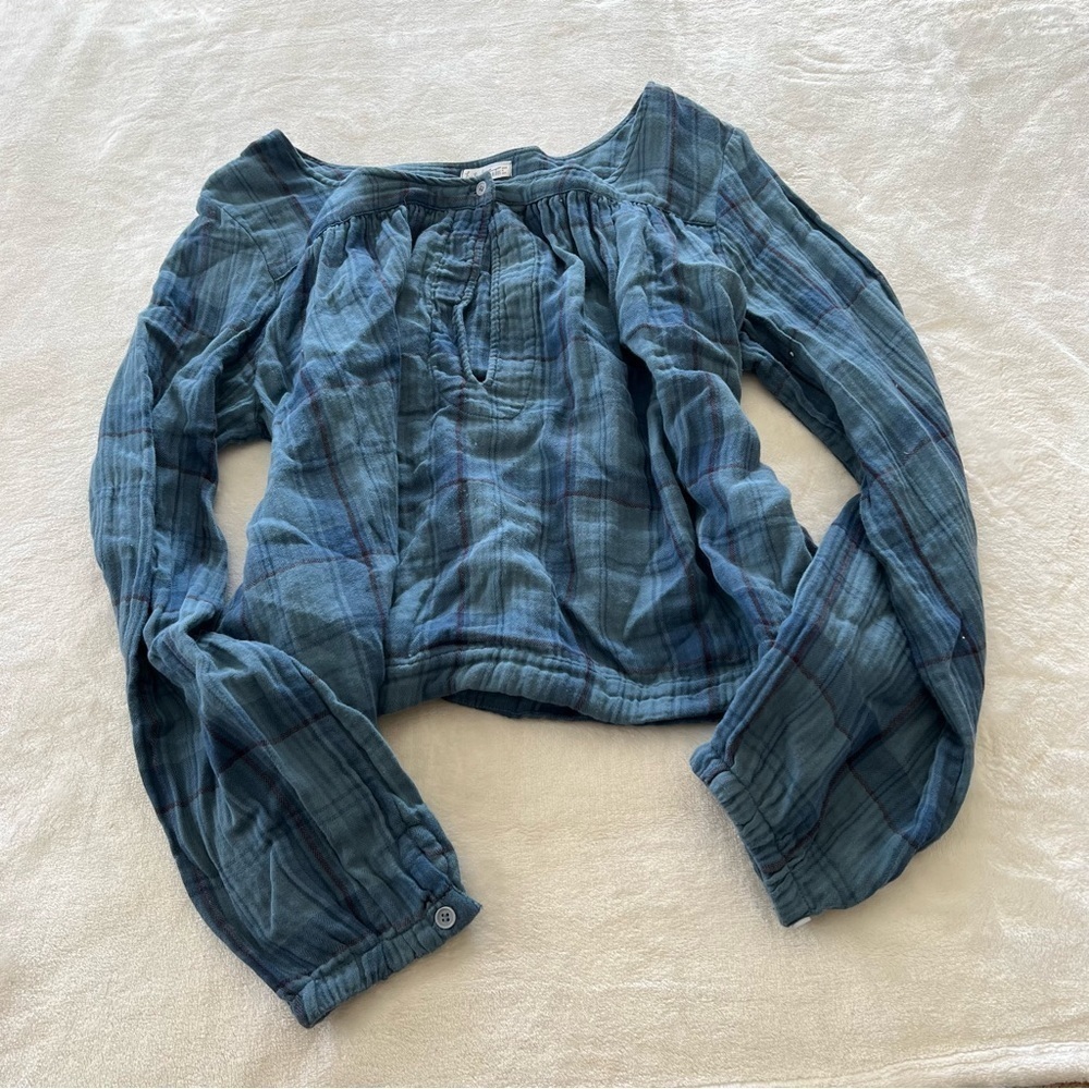 FREE People x CP Shades Plaid Cloth Keyhole Blouse